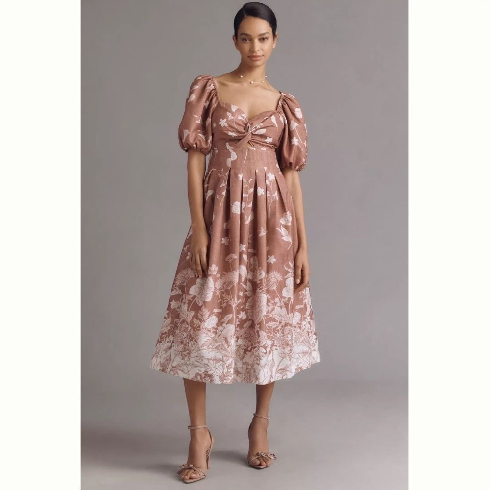 Anthropologie En Saison Monet Puff-Sleeve Square-Neck Midi Dress